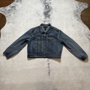 Ashley Stewart Jacket‎ Womens Size 12 Blue Denim Studded Pocket Distressed